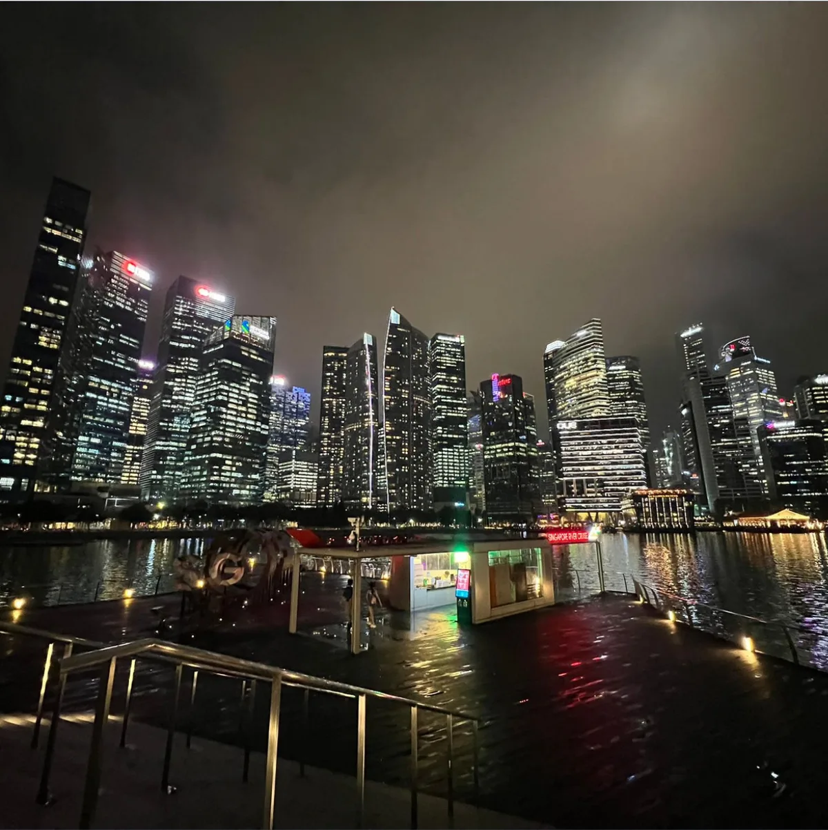 Fotografía a página completa del horizonte de Singapur de noche en el libro de fotos.