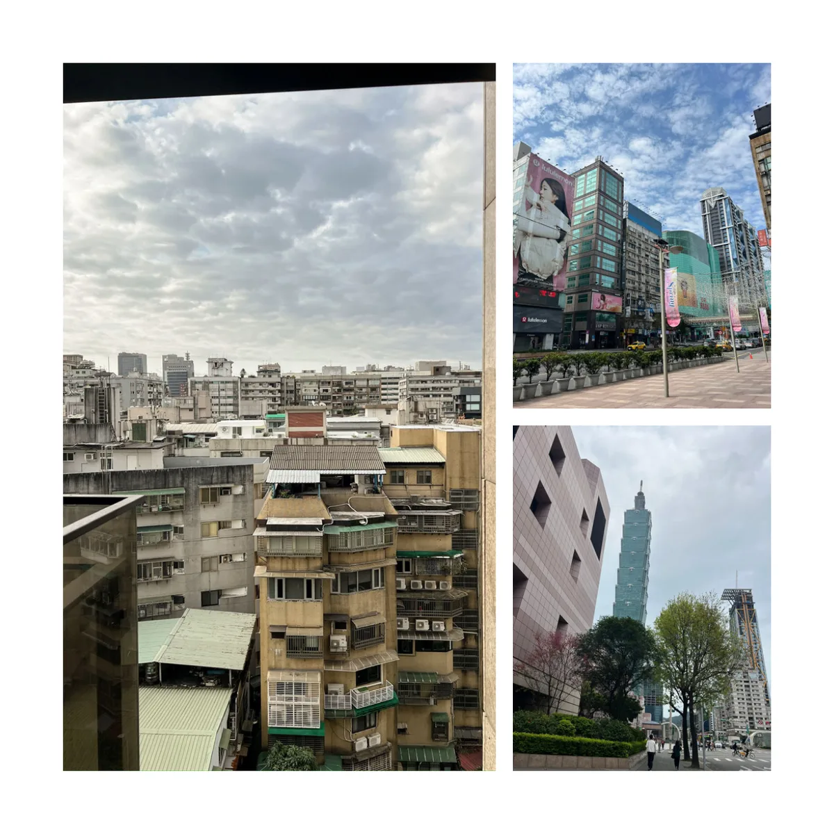 Página del fotolibro con tres fotos de Taipéi.