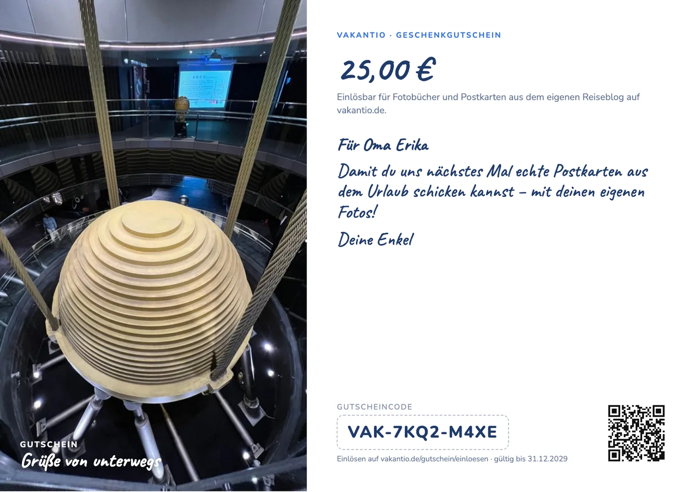 Vale de 25 € para postales con estilo manuscrito.