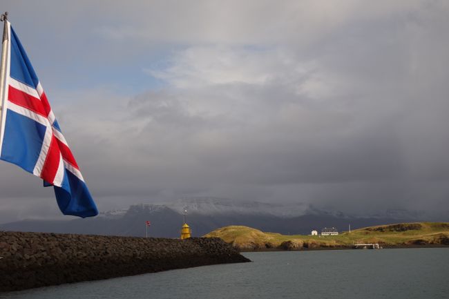 Viðey island and a tiny spot of blue sky