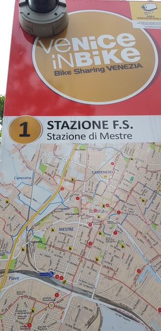 end of the main route of the Munich-Venezia bike path Mestre train station