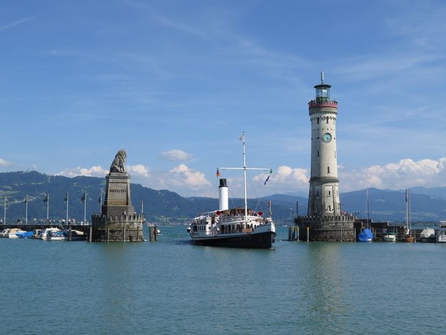 New Lighthouse and Bavarian Lion at the harbor entrance