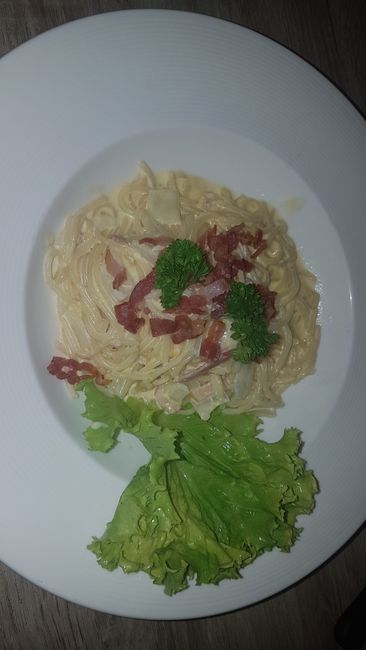 Und abends gab es dann Spaghetti Carbonara im Hostel eigenen Restaurant.
