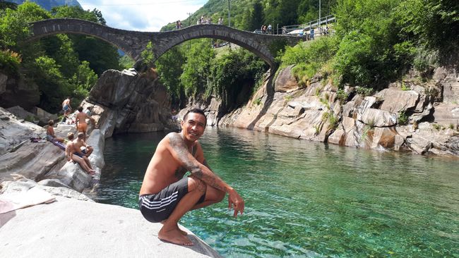 Swimming in the cold river, Ticino