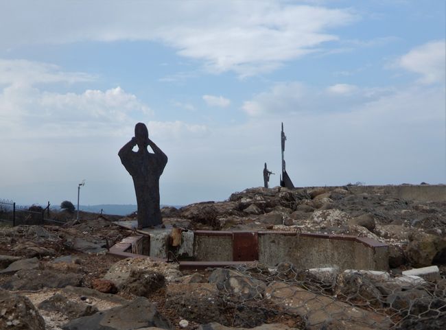 On the former bunker site. The metal statues are supposed to depict the situation during the Arab-Israeli war