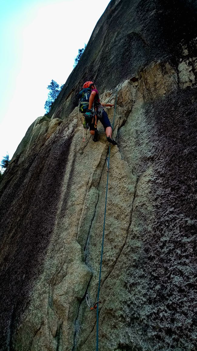 Right before the crux traverse of Butt Light