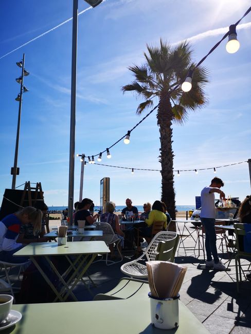 Coffee break on the beach in Barcelona