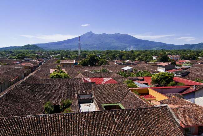 View from the bell tower of Iglesia la Merced towards Volcan Mombacho