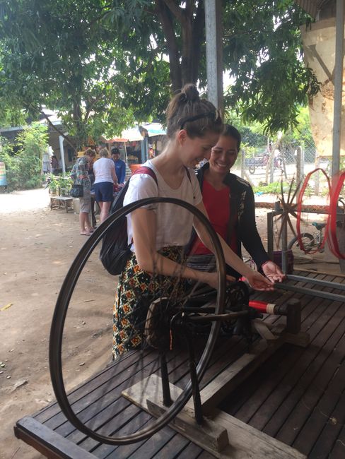 Cathy and Amy spinning silk