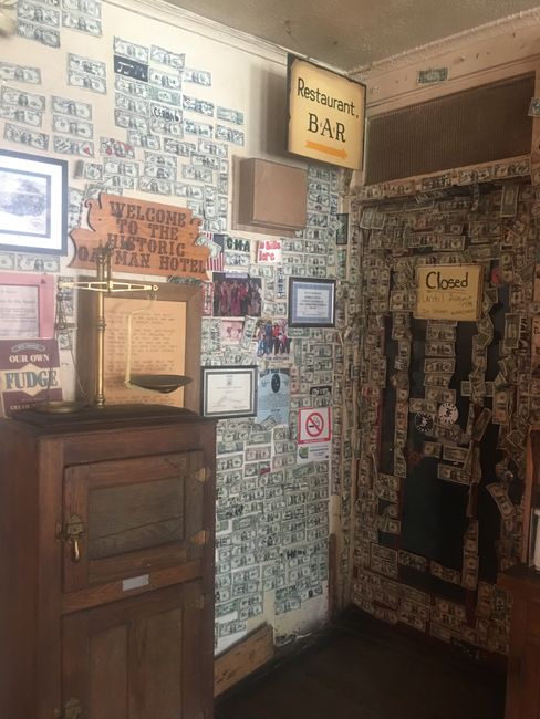 Oatman hotel with 1$ notes everywhere