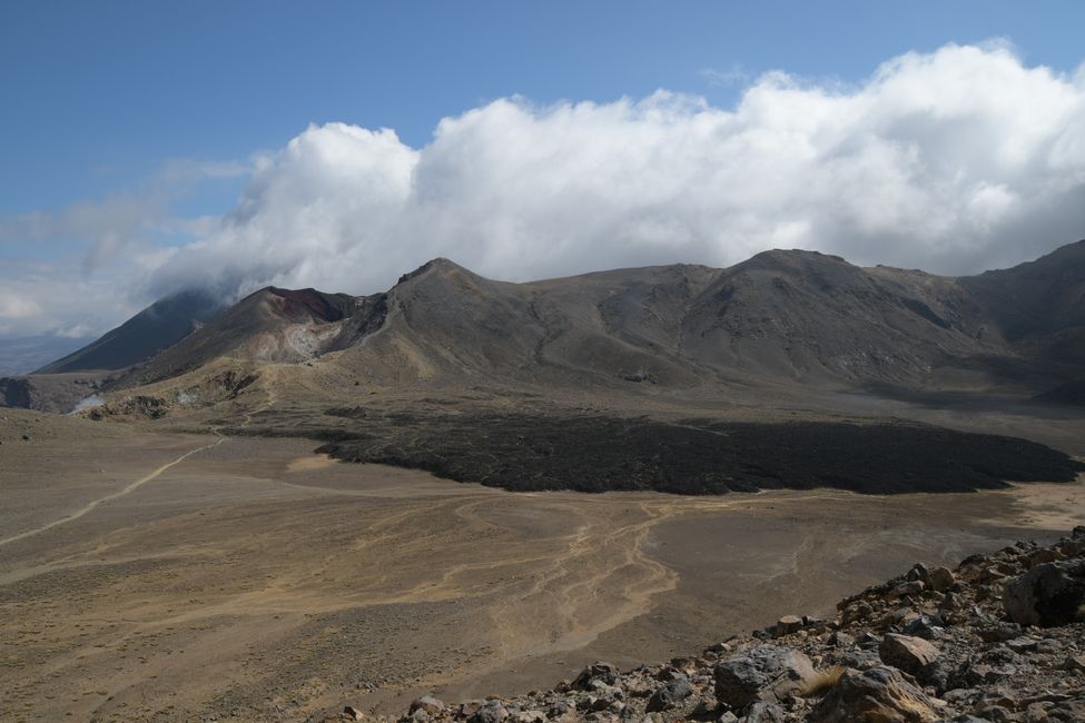 Tongariro Crossing: Blick zurück über Central Crater zu Red Crater