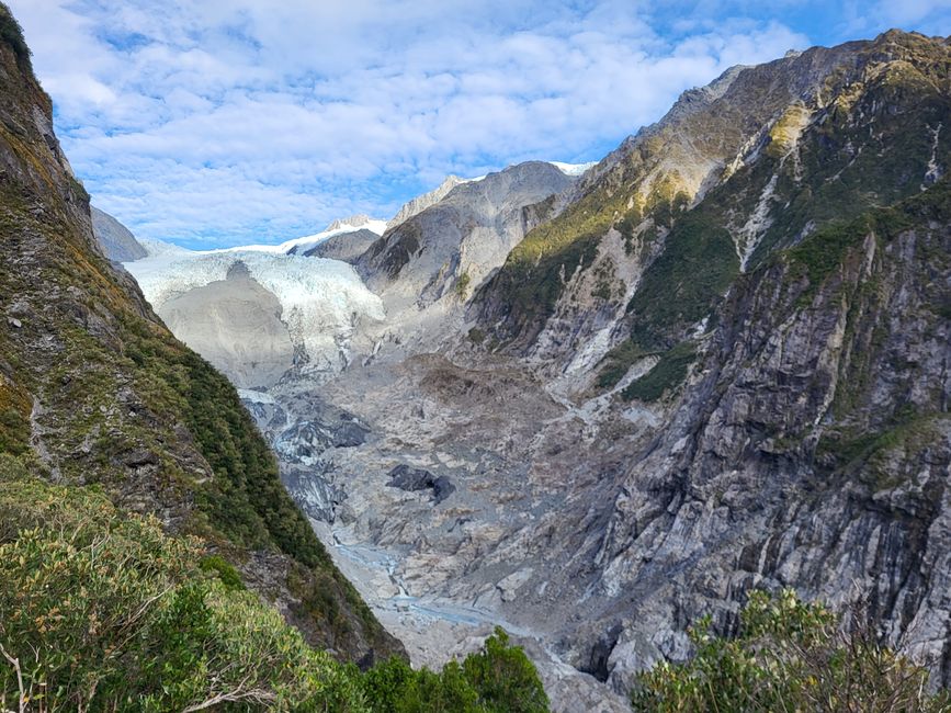 Blick auf den leider rapide schmerzenden Franz Josef Gletscher 