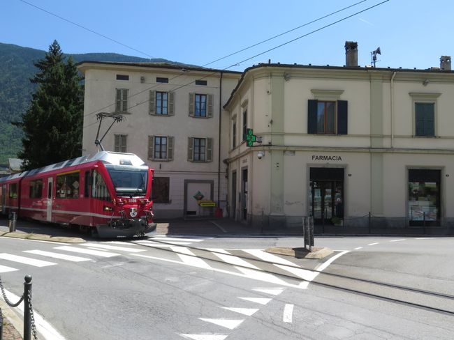 In Tirano, the train runs right across the marketplace like a streetcar.
