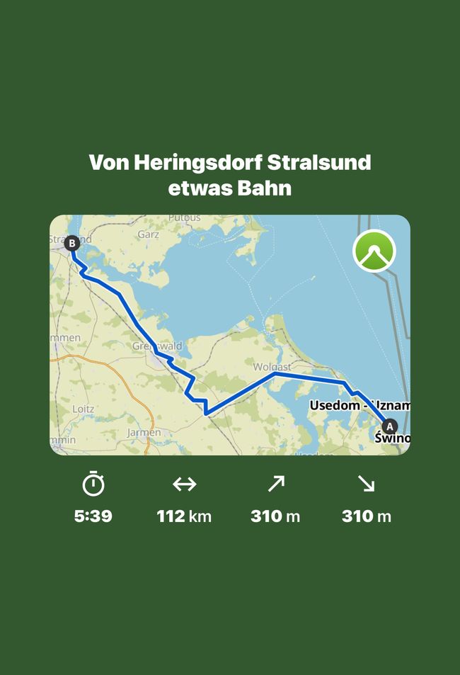 From Heringsdorf to Stralsund by train 112 km 1705 km (3462 km)