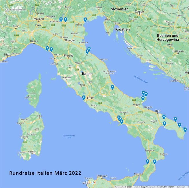 'Round trip' around Italy March 2022
