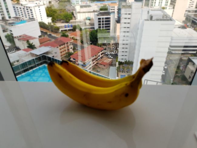 Die Bananen, eine habe ich an eine bettelnde Frau verschenkt.