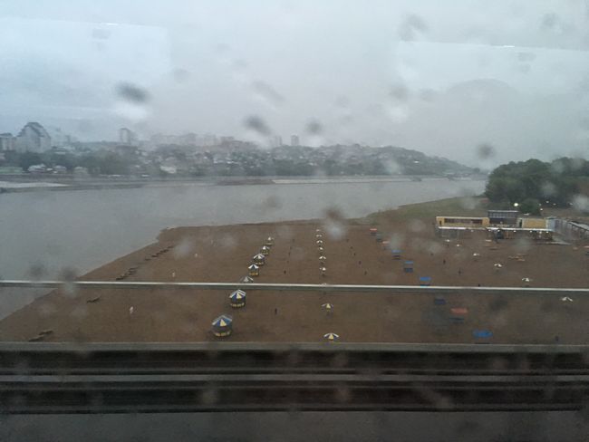 In the rain: Ufa apparently has a beach.