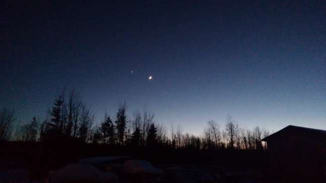 In the evening, you can always see one star and the moon first