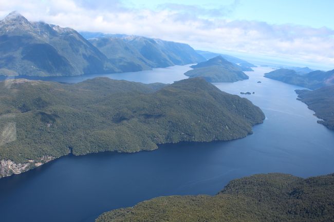 Helicopter flight over the fjords