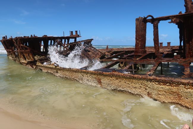 A shipwreck, the Maheno, rusting away for over 100 years. Now a tourist attraction along 75 Mile Beach.