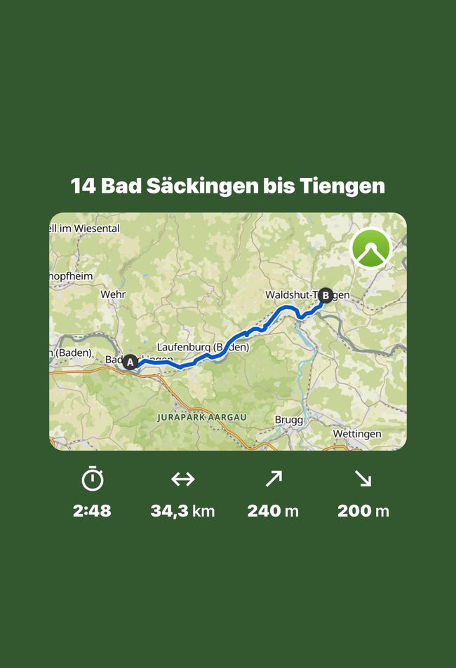 14th day from Bad Säckingen until the train arrived 34 km/1658