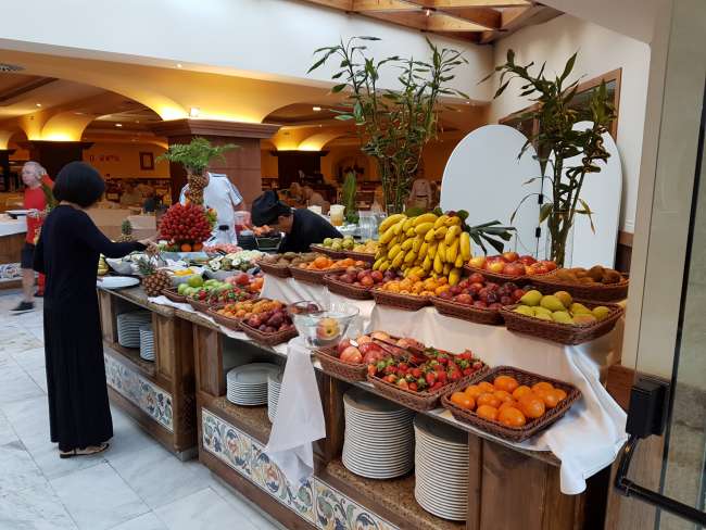 Our hotel breakfast. I especially like the fruit section with different juices and smoothies every day