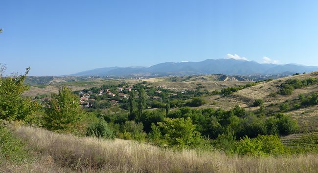 looking back at the mountains of Melnik
