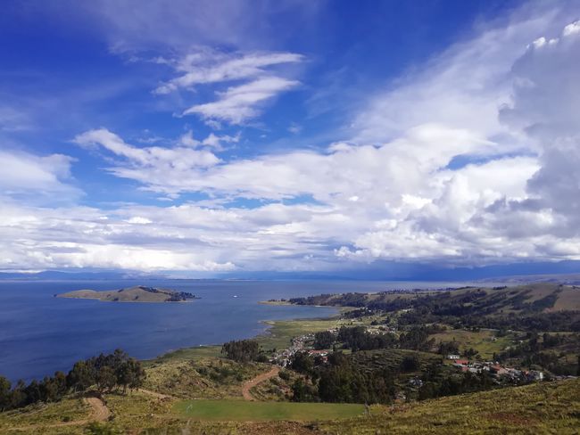 View from the bus of Lake Titicaca
