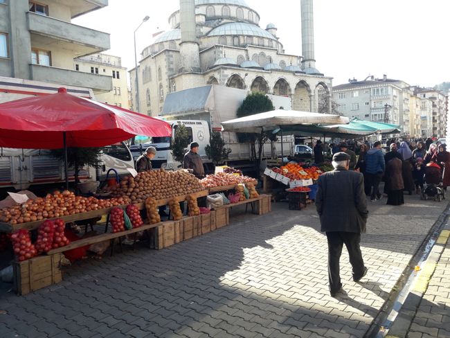 Market with mosque