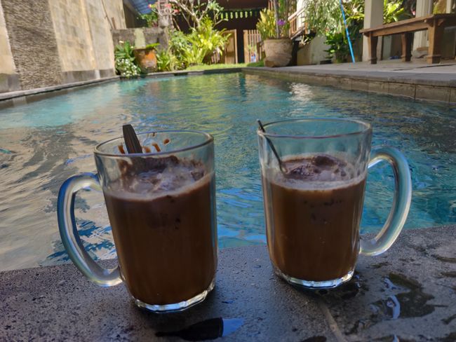 Iced coffee by the pool