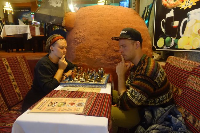 Concentrated while playing Inca chess