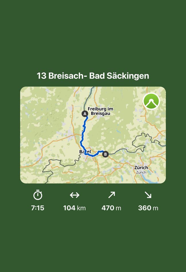 14th day from Breisgau to Bad Säckingen 104 Km / 1624 km