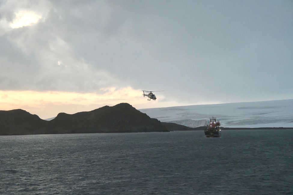 Helicopter pick-up in front of the South Shetland Islands