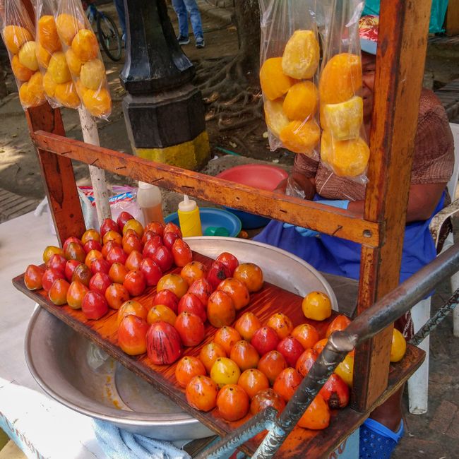 Diese arme Frau hat versucht diese absolut unspektakuläre und nicht gerade schmackhafte Frucht zu verkaufen. Der einzige Weg das Zeug runterzukriegen war dann auch es in Honig zu ertränken. Außer den Touristen zum probieren konnte sie es auch niemandem verkaufen. 