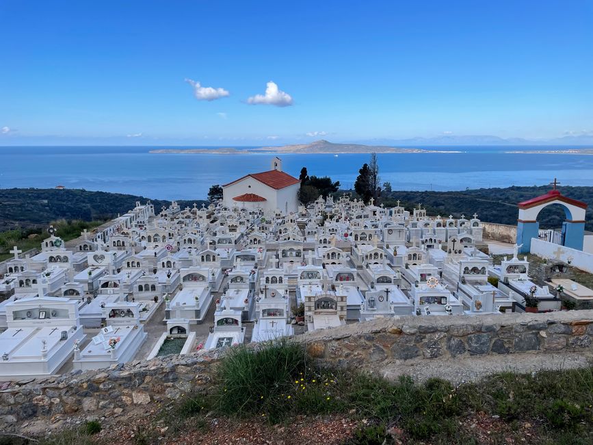 A typical cemetery with Elafonisos in the background.