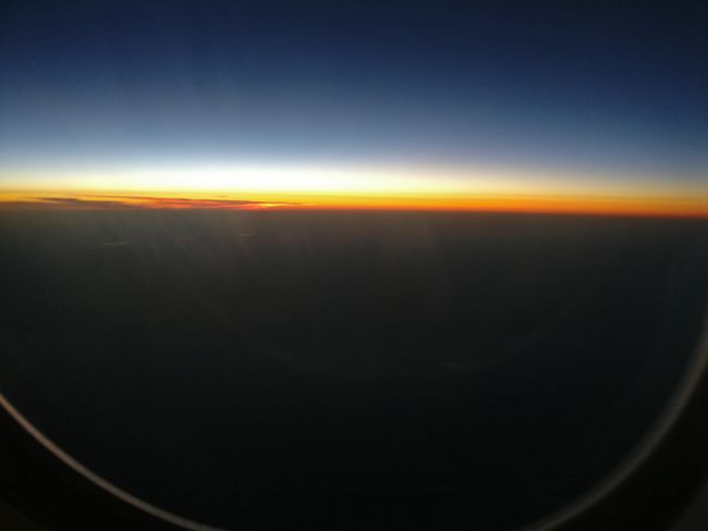 Sonnenuntergang beim Flug nach Santiago