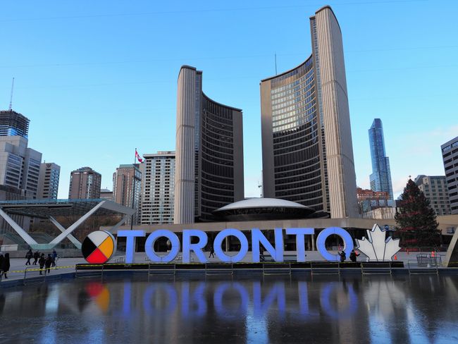 Nathan Phillips Square under blue sky