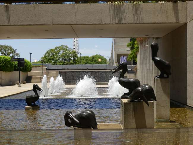 Fountain with pelicans