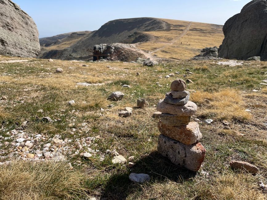 just below the summit: our cairn