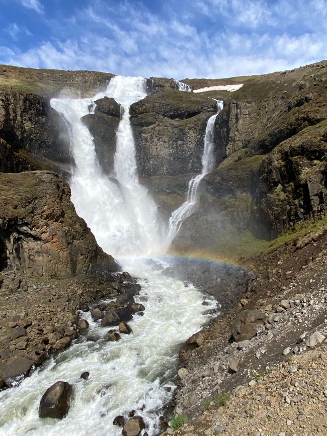 Der "Rjukandafoss" Wasserfall auf dem Weg zum STUDLAGIL River and Canyon.