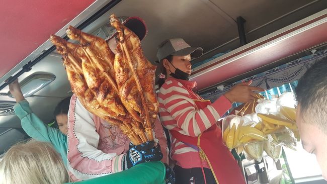 But this was the most disturbing thing. They kept coming on the bus with their giant chicken skewers.
