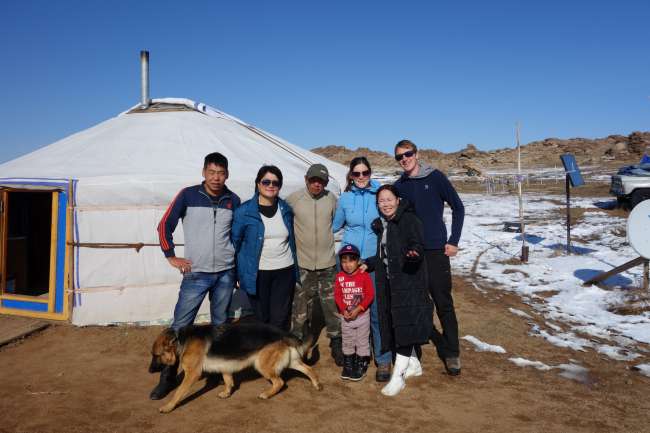 Group photo in front of the yurt