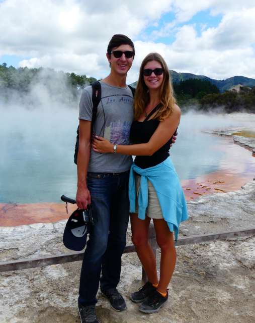 Us in front of the colorful Champagne Pool