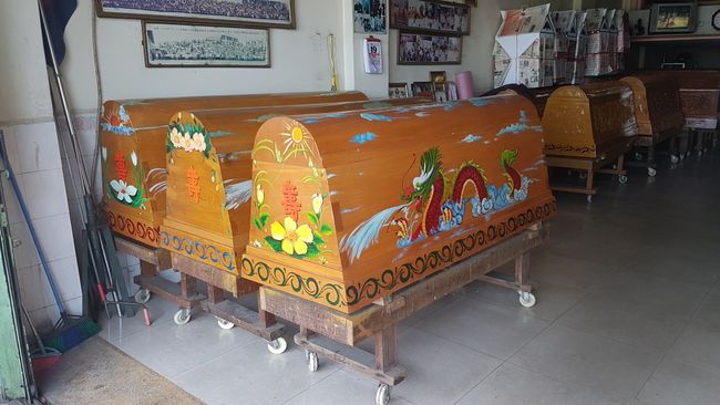 Quite colorful coffins. 