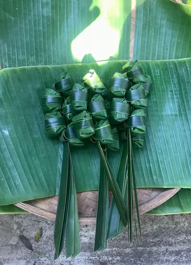 Bananeblätter mit Kokos gefüllt