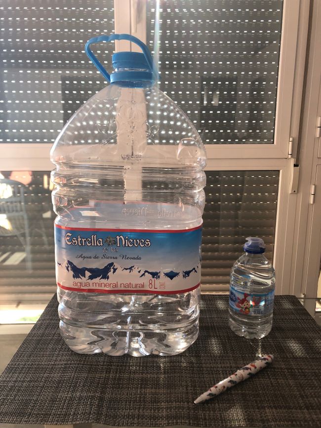 Huge and tiny: Water bottles come in all sizes in Spain.