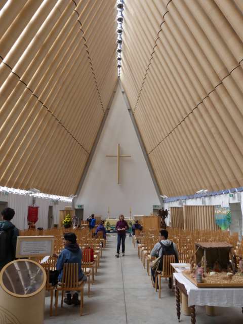 The interior of the Cardboard Cathedral