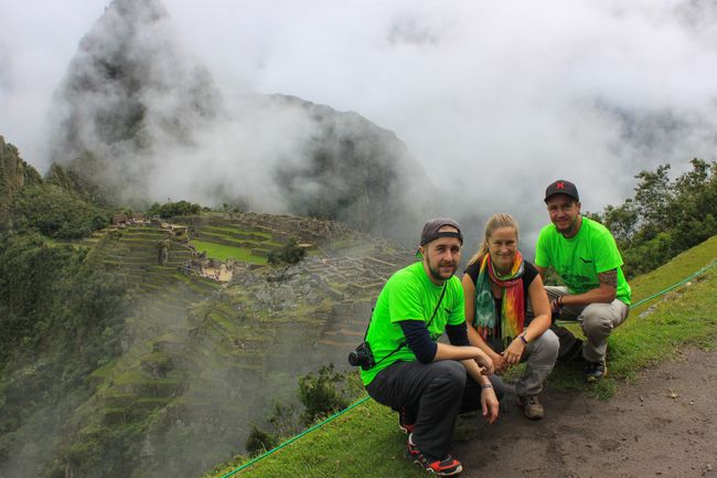 Reaching our goal: partly misty view of Machu Picchu