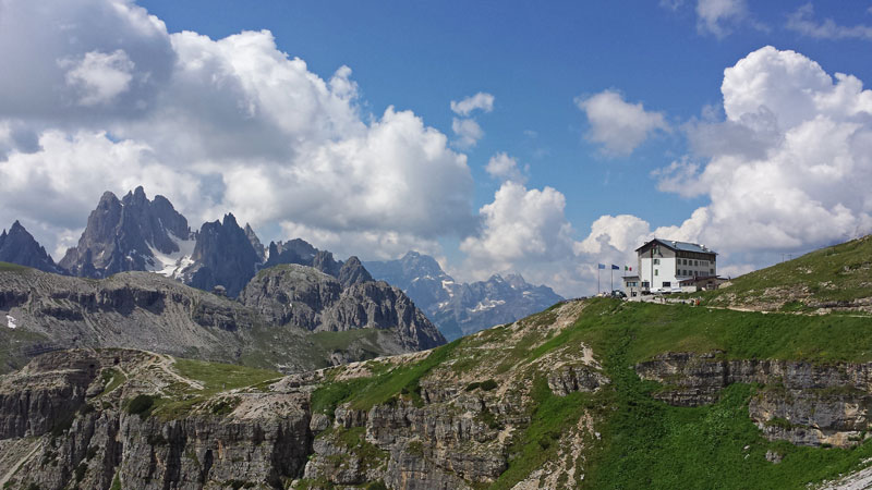 View of the Auronzo Hut in the Dolomites
