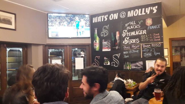 Watched rugby All Blacks vs France in the Irish pub.